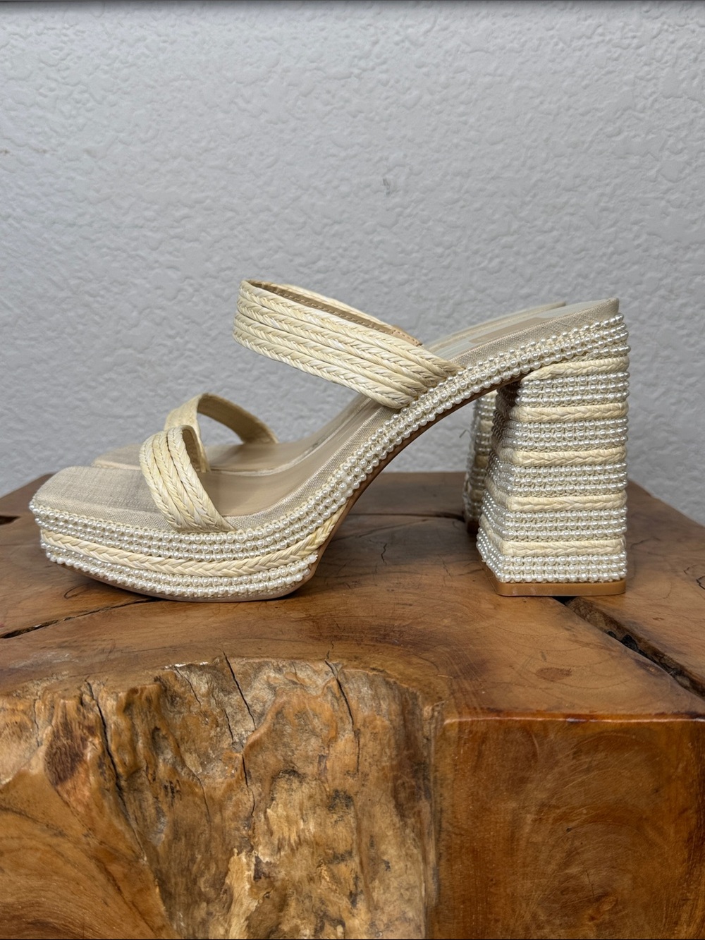 DOLCE VITA ALANI FAUX PEARL RAFFIA PLATFORM BLOCK HEEL SANDALS SIZE 9 **NWT** - Picture 5 of 14